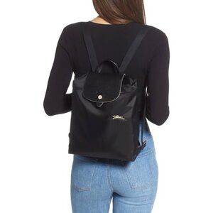 Longchamp Le Pliage Club Foldable Nylon Travel Backpack with Leather Trim